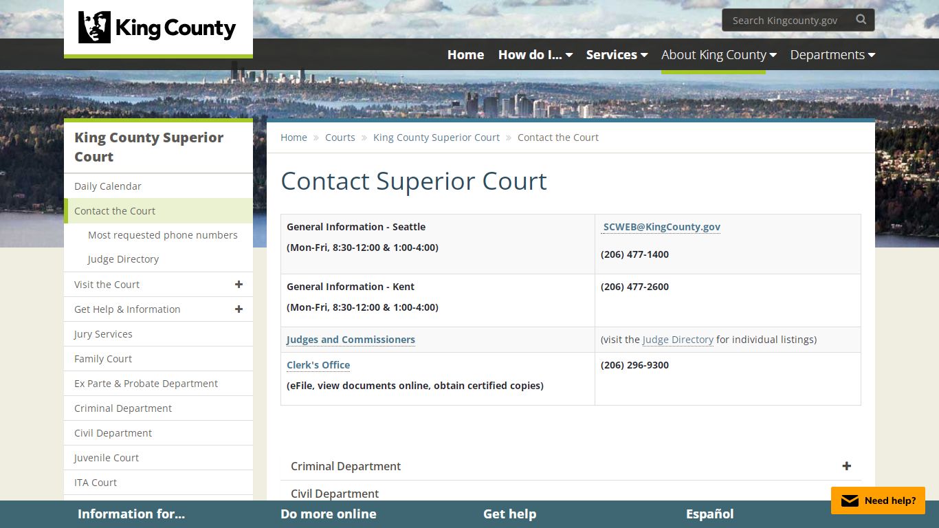 Contact Superior Court - King County